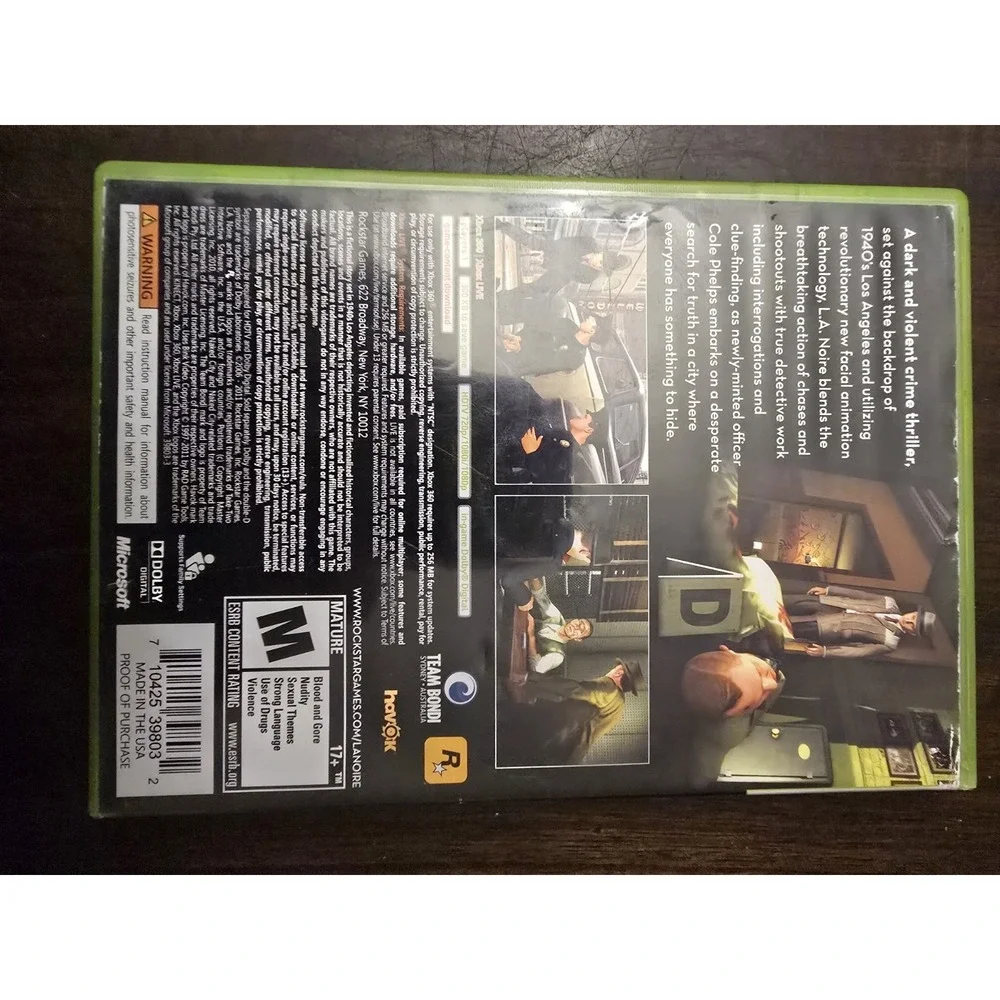 L.A. Noire Microsoft Xbox 360‎ Video Game Complete , Three Disc Set